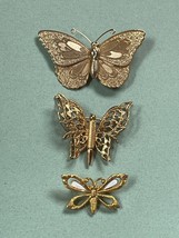 Vintage Lot of Thin Goldtone &amp; Dimensional Monet Signed BUTTERFLY Brooch... - $13.09