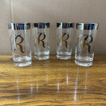 Set of 4 Queens Lusterware Glasses Monogram letter &quot;R” Highball - $40.74