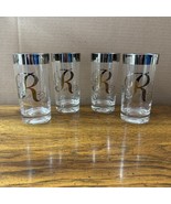 Set of 4 Queens Lusterware Glasses Monogram letter &quot;R” Highball - $55.83 CAD