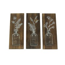 Zeckos Set of 3 Wood Framed Glass Bottle Wall Vases Bohemian Style Boho Decor - £39.34 GBP