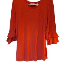 Isaac Mizrahi Casual Top Women&#39;s L Orange Solid 3/4 Sleeve Bell Flutter ... - $20.33 CAD