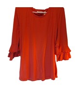 Isaac Mizrahi Casual Top Women&#39;s L Orange Solid 3/4 Sleeve Bell Flutter ... - $277.41 MXN