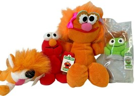 Vtg 1997 Sesame Street Beans Zoe Beanie Elmo Oscar Barkley Plush Stuffed Toy Lot - £15.26 GBP