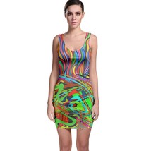 Sexy Bodycon Dancing Dress rainbow color psychedelic trippy hippie design - £23.17 GBP