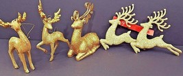 Gold Reindeer Ornaments &amp; Glitter Reindeer Figurine 4&quot; To 5&quot; NWOT Set Of 5 - £11.61 GBP