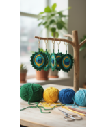 Handmade Crochet Peacock Feather Keychain – Colorful Yarn Bag Charm Gift - $20.00