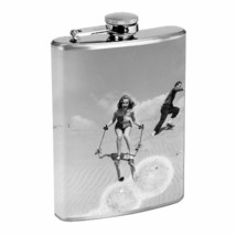 Vintage Skiing Skier Skis D20 Flask 8oz Stainless Steel Hip Drinking Whiskey B&amp;W - £11.65 GBP