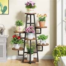 Modern Indoor Multi-Tier Plant Stand Black/ White Metal Frame and Wood S... - $197.99