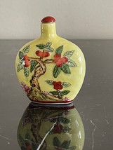 Chinese Yellow Porcelain Raised Plum Tree Snuff Bottle - $74.25
