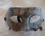 RETRO MASQUERADE MARDI GRAS  HALLOWEEN MASK ANTIQUE SILVER WITH BLACK TI... - $7.91