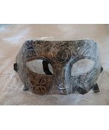RETRO MASQUERADE MARDI GRAS  HALLOWEEN MASK ANTIQUE SILVER WITH BLACK TI... - $7.91