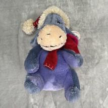 The Disney Store Eeyore in Red Sparkle Hat Scarf 14&quot; Stuffed Animal Plush 1 Flaw - $9.32