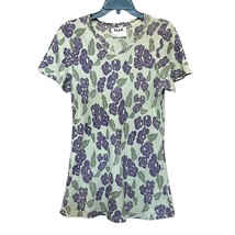 FLAX Women&#39;s Linen Floral Print Tunic Length Short Sleeve Tee Green Purp... - £14.89 GBP