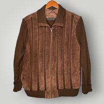Vintage Landmark Knit and Suede Zip Front Jacket Brown I Men&#39;s Large Panel - £34.80 GBP