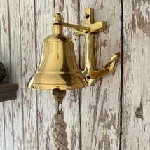 Vintage Brass Anchor Ship Bell w/ Rope Lanyard Nautical Wall Décor gift item - £58.91 GBP