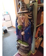 Witch Holding Skull Owl Cat Halloween Prop Spooky Brew Fiberglass Over 63&quot; - €253,31 EUR