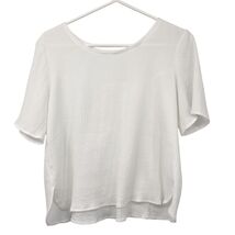 Gauze Blouse Womens M? Used White Short Sleeve Split Hem Summer Top - $22.00