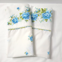 VTG Springmaid Wondercale Pair of King Pillowcases Blue Green Floral Rose Eyelet - £27.29 GBP