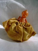 antique KEWPIE BABY DOLL PIN CUSHION celluoid plastic top gold colored d... - $22.28