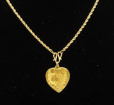 CHINESE 24K GOLD - Vintage Characters &amp; Flower Heart Chain Necklace - GN049 - £1,480.00 GBP