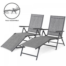 Chaise Reclining Lounge Chairs Set of 2 Gray Outdoor Adjustable Folding Steel - £161.35 GBP