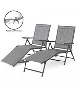 Chaise Reclining Lounge Chairs Set of 2 Gray Outdoor Adjustable Folding ... - $201.85