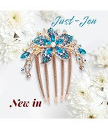 Beautiful Blue Floral Rhinestone Hair Pin - £7.02 GBP