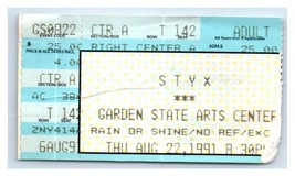 Styx Concierto Ticket Stub August 22 1991 Holmdel Nuevo Jersey - £35.11 GBP