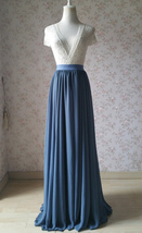 Summer Dusty Blue Chiffon Skirt Women Custom Plus Size Chiffon Maxi Skirt image 4