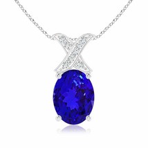 ANGARA Oval Tanzanite XO Pendant with Diamonds in 14K Solid Gold | 18&quot; Chain - £1,005.20 GBP