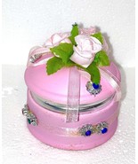trinket box Jewelry Round shaped pink  Gift Giving roses  silver frame - $232.20 MXN