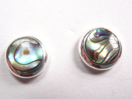 7.5 mm Natural Abalone 925 Sterling Silver Stud Earrings - £11.50 GBP