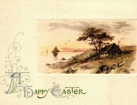 Vtg Postcard 1912 John Winsch A Happy Easter Cabin Tree Boat  - £3.90 GBP