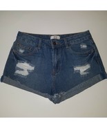 NWT Forever 21 Distressed Jean Denim Short Shorts Size 28 Cuffed Blue F21 - £10.80 GBP