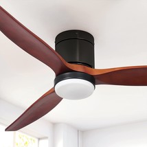 Yitahome 52 Inch Low Profile Ceiling Fan With Light And, Black And Walnut - £111.78 GBP