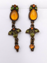 Vintage Avon Green Orange Dangle Butterfly Pushback Pierced Earrings - £7.65 GBP