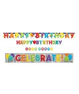 Birthday Celebration Multicolor Paper &amp; Foil Banners (Sizes: 1.6&#39;, 4.5&#39;,... - $203.94 MXN