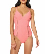 Jessica Simpson Melon Pink Rose Bay Textured One-Piece Swimsuit Size S New - £19.31 GBP