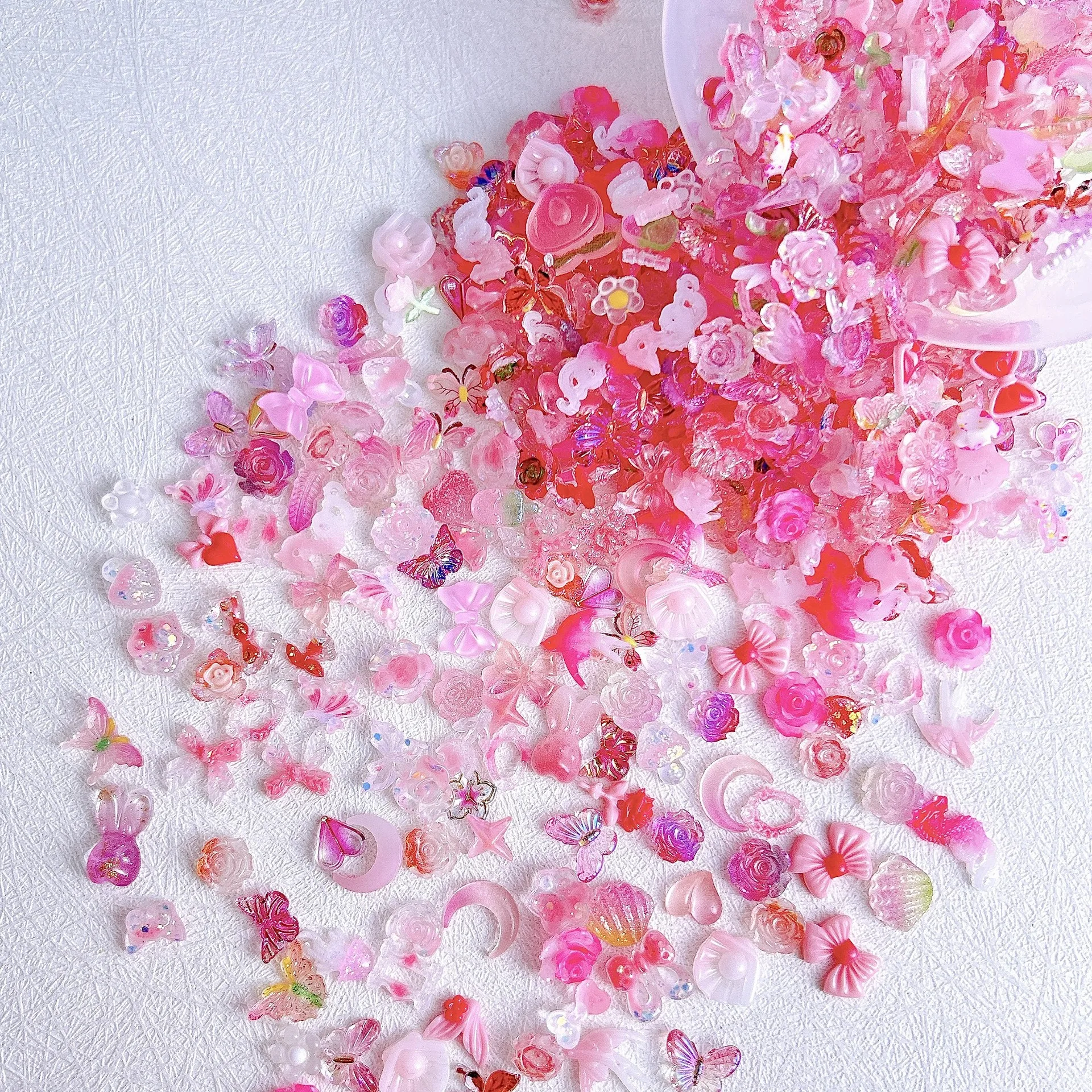 50pcs Multi Styles Kawaii Resin Nail Art Charms Cute Love Flower Bow Rhi... - $9.44+