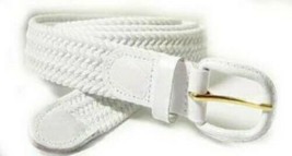 White Leather Covered Buckle Woven Elastic Stretch Belt 1-1/4&quot; Wide Unisex S-8XL - £9.52 GBP+