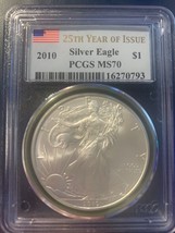 2010 American Silver Eagle- PCGS- MS70 - 25th Year Of Issue- Grey Label ... - £99.05 GBP