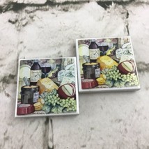 Tuscan Italian Themed Refrigerator Magnet Lot Of 2 Wine Cheese Grapes Square - £6.21 GBP