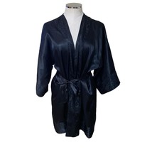 Victoria’s Secret Vintage Black Satin Long Sleeve Tie Waist Lounge Sleep... - £39.14 GBP