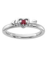 1.5mm Round Lab Created Ruby Stackable Heart with Arrow Ring White Gold ... - €89,66 EUR