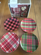 Pier 1 Holiday Plaid Set of 4 Appetizer Plates Hors D&#39;Oeuvres Christmas ... - $18.80