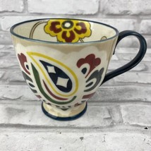 Pier 1 Imports Stoneware Mug Floral Coffee Tea Cup Flower Paisley Navy R... - $19.18