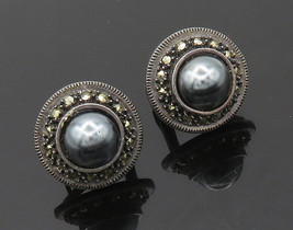 JUDITH JACK 925 Silver - Vintage Hematite &amp; Marcasite Drop Earrings - EG10265 - £55.27 GBP