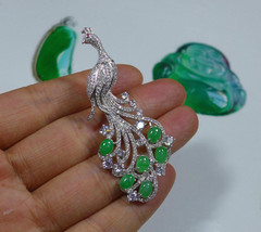 Cert&#39;d Fine Natural A Emerald Jadeite Jade Oval Cabochon S925 Brooch Pen... - $350.99