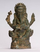 Ganesha Statue - Ancien Khmer Style Assis Bronze Bayon Ganesh 17cm/7 &quot; - £173.83 GBP