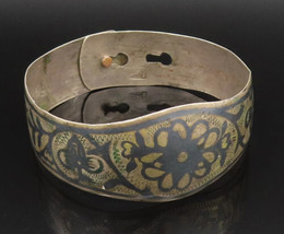 EAST EUROPE 925 Silver - Vintage Antique Etched Floral Bangle Bracelet -... - $90.41